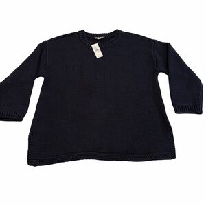 LOFT Navy Cotton-Blend Crewneck Sweater | Size M | Classic Knit Pullover